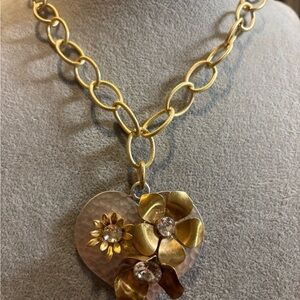 Handmade Gold/brass and Silver plated Floral Heart Pendant Necklace